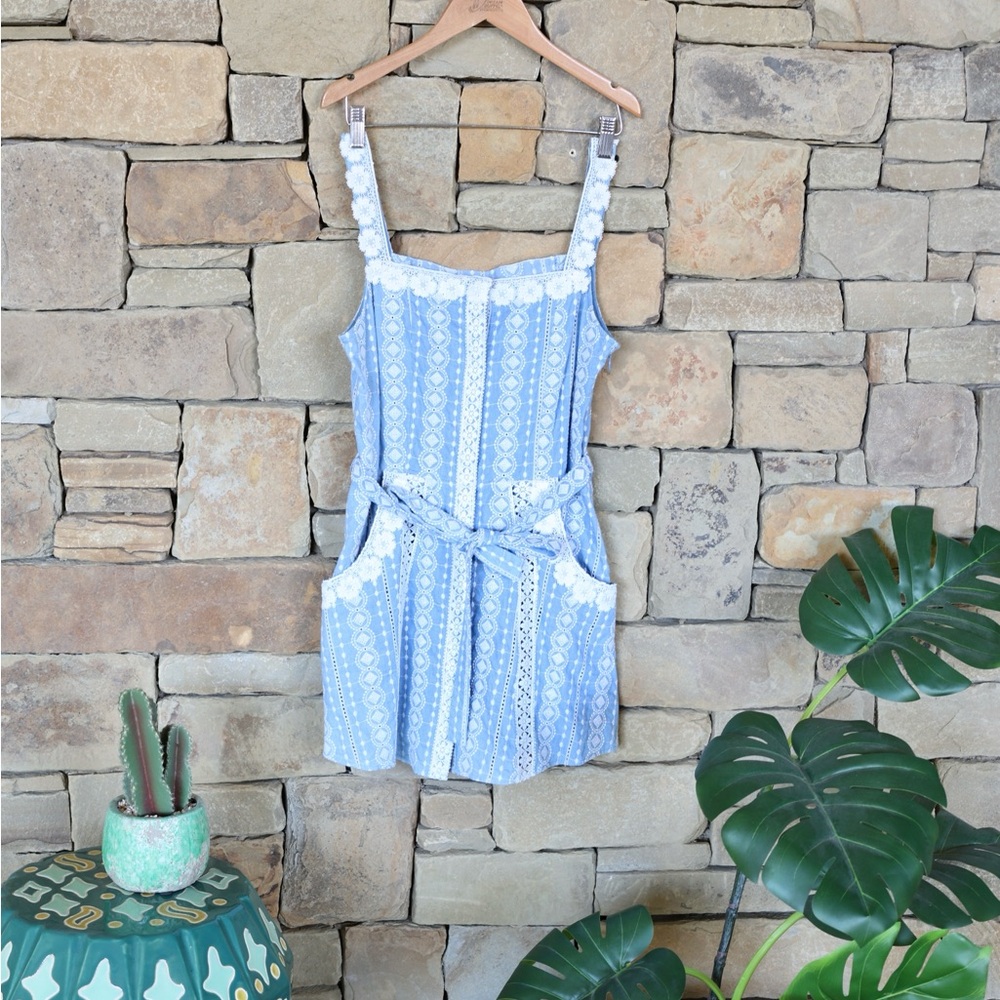 Maje Beautiful Blue & White Crochet Romper